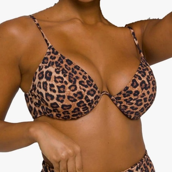NWT Good American Women's Good Swim Showoff Curve Bikini Top Leopard Print 8 - Picture 1 of 12